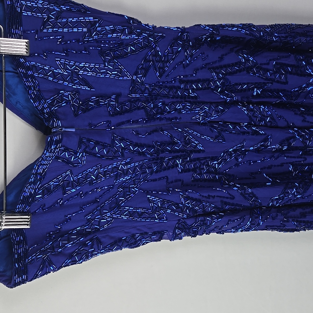 Vintage Vibrant Blue Beaded Swing Silk Dress - Picture 5 of 9